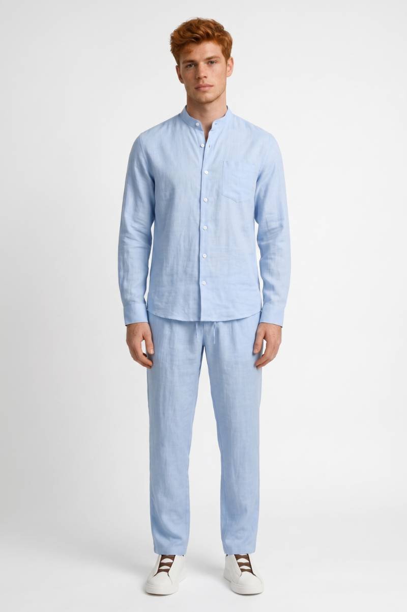 Ensemble Homme - Col Mao Boutons Nacrés Coupe Relaxed | Élégant — Bleu Clair