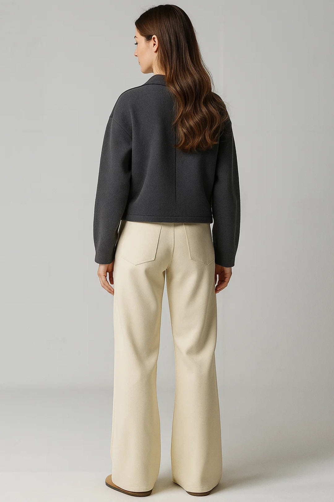 Manteau Court en Laine | Gris Foncé | Coupe Décontractée et Moderne