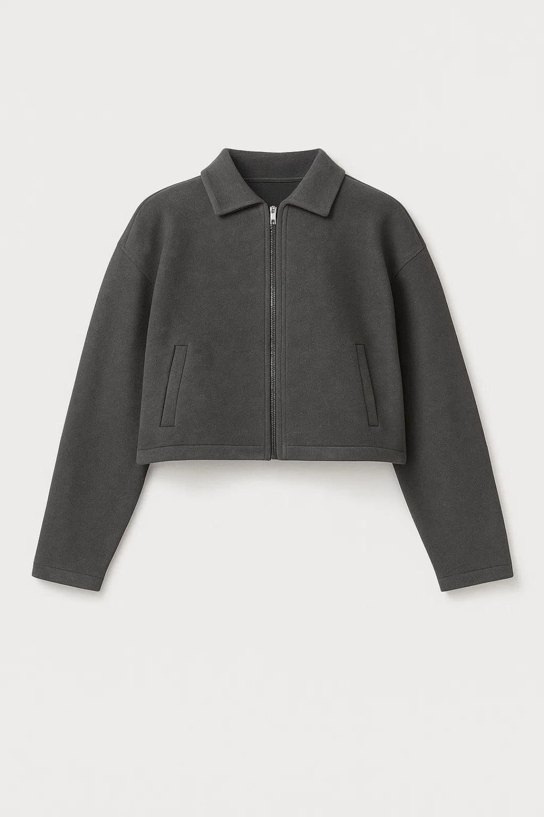 Manteau Court en Laine | Gris Foncé | Coupe Décontractée et Moderne