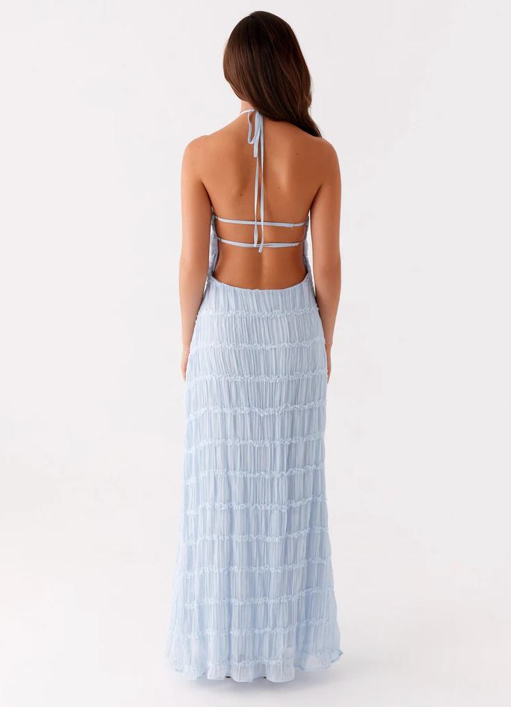 Élise - Robe Maxi Chic Invitée Mariage Femme avec Col Halter et Texture Géométrique en Relief