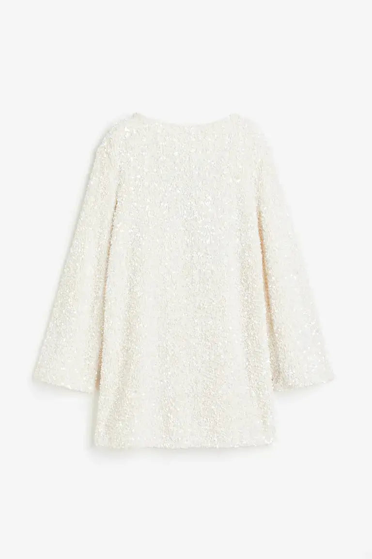Élise - Robe d'Été Femme à Manches Longues et Paillettes avec Coupe Trapèze Tendance