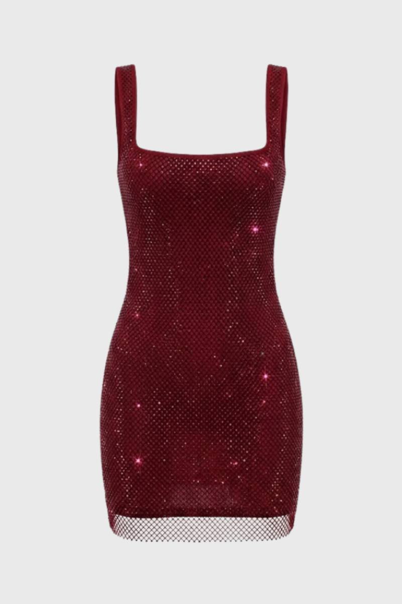 Mini Robe Femme - Moulante avec Détails | Scintillante - Bordeaux