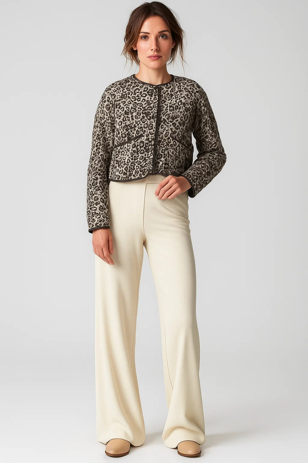 Manteau Léger à Motif Léopard | Chaud et Stylé | Beige et Noir