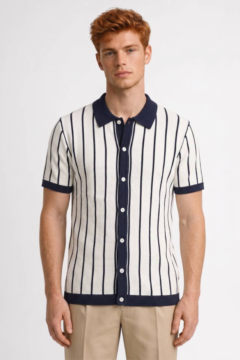 Polo Homme - Rayures Verticales Col Classique | Casual — Rayé Crème Marine