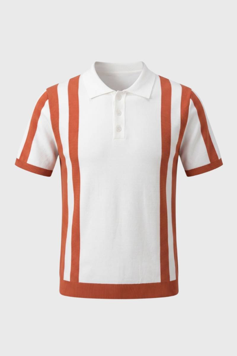 Polo Homme - Style Rayé Rétro avec Col Classique | Vintage — Rayé Blanc Orange
