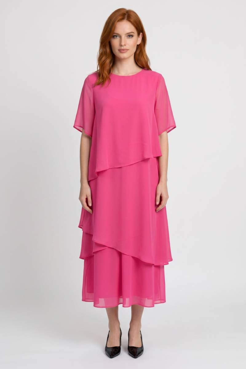 Robe Midi Femme - Asymétrique Volants Étagés | Élégant — Rose Vif