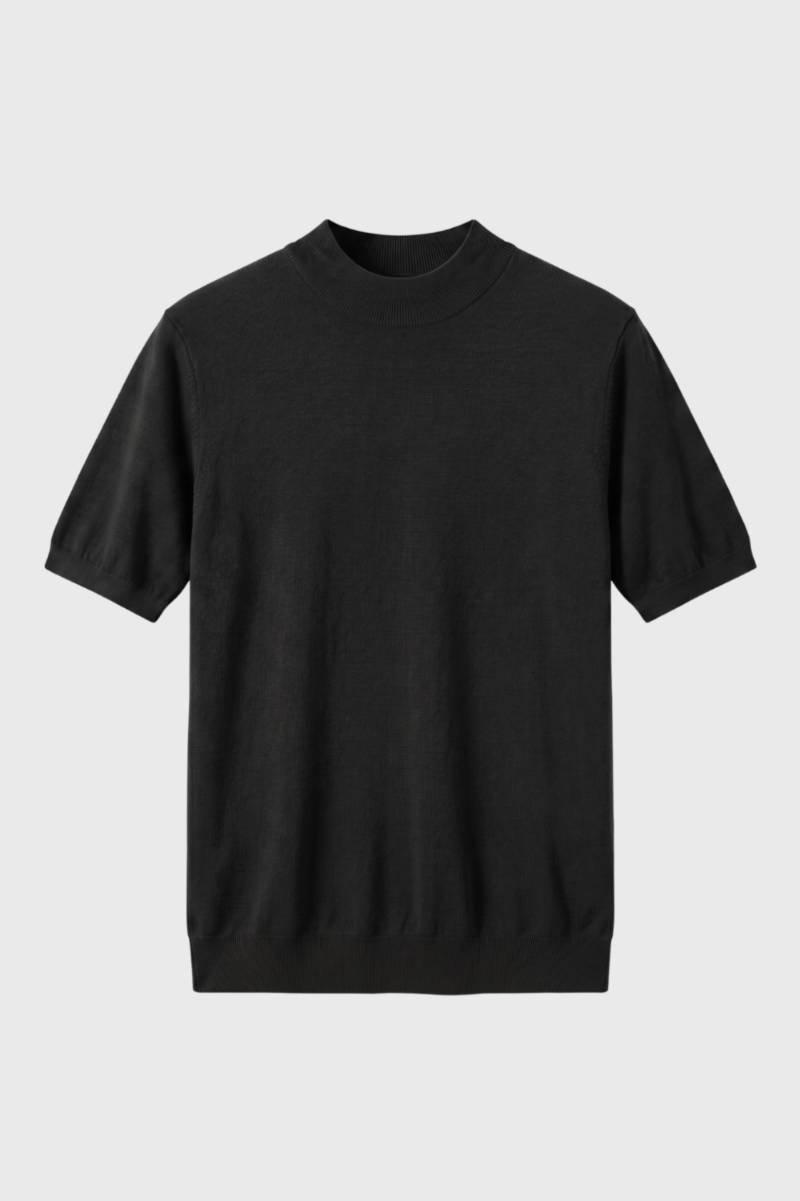 T-Shirt Homme - Col Montant Moderne avec Manches Courtes | Décontracté — Noir
