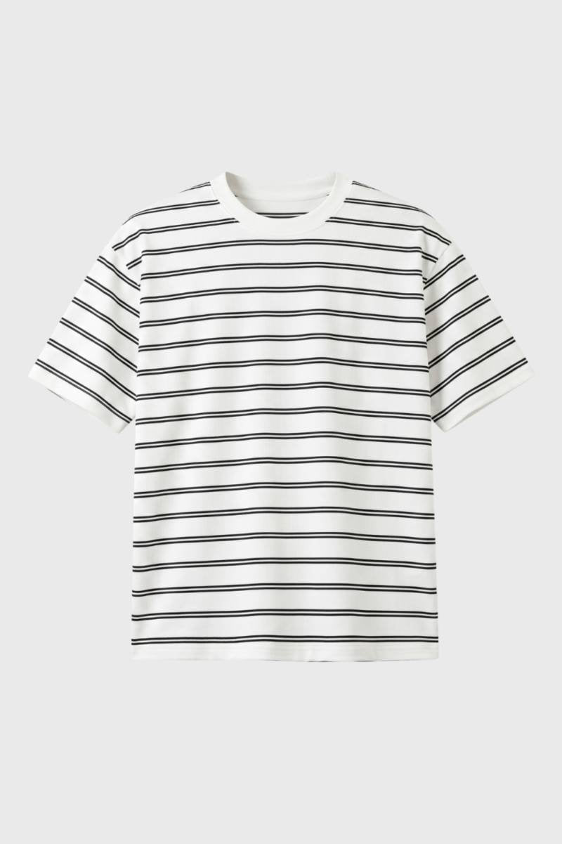 T-Shirt Homme - Rayé Col Rond Manches Courtes | Décontracté — Blanc Rayé