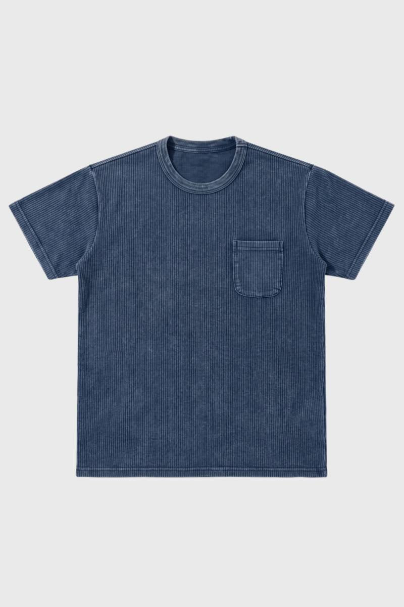T-shirt Homme - Relaxé avec Poche Poitrine | Vintage — Bleu