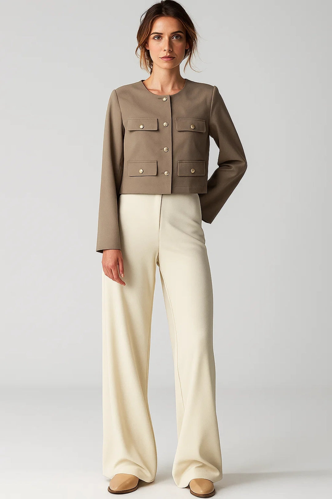 Manteau Court Structuré | Chaud et Élégant | Blanc Cassé, Taupe, Noir