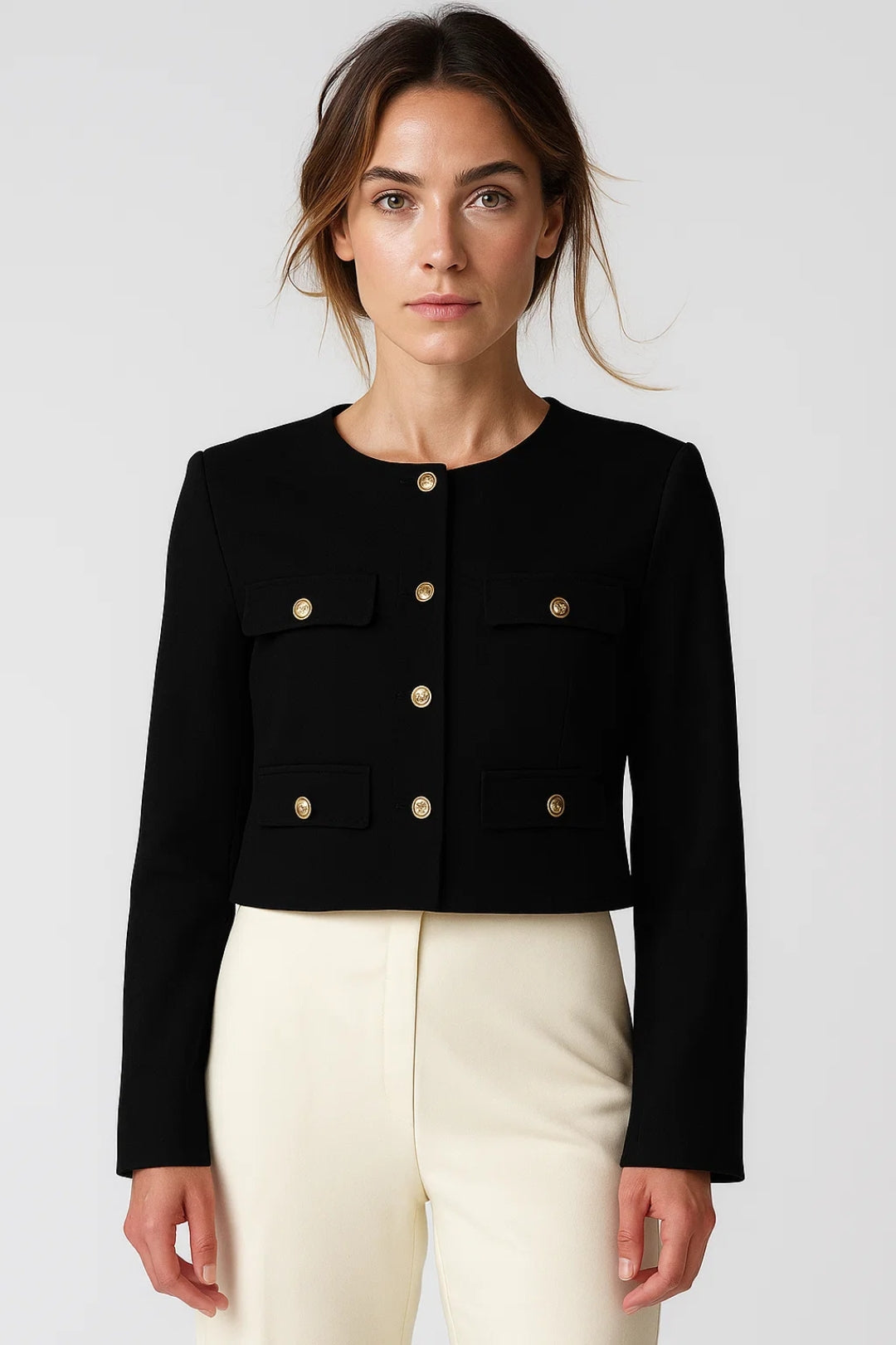 Manteau Court Structuré | Chaud et Élégant | Blanc Cassé, Taupe, Noir