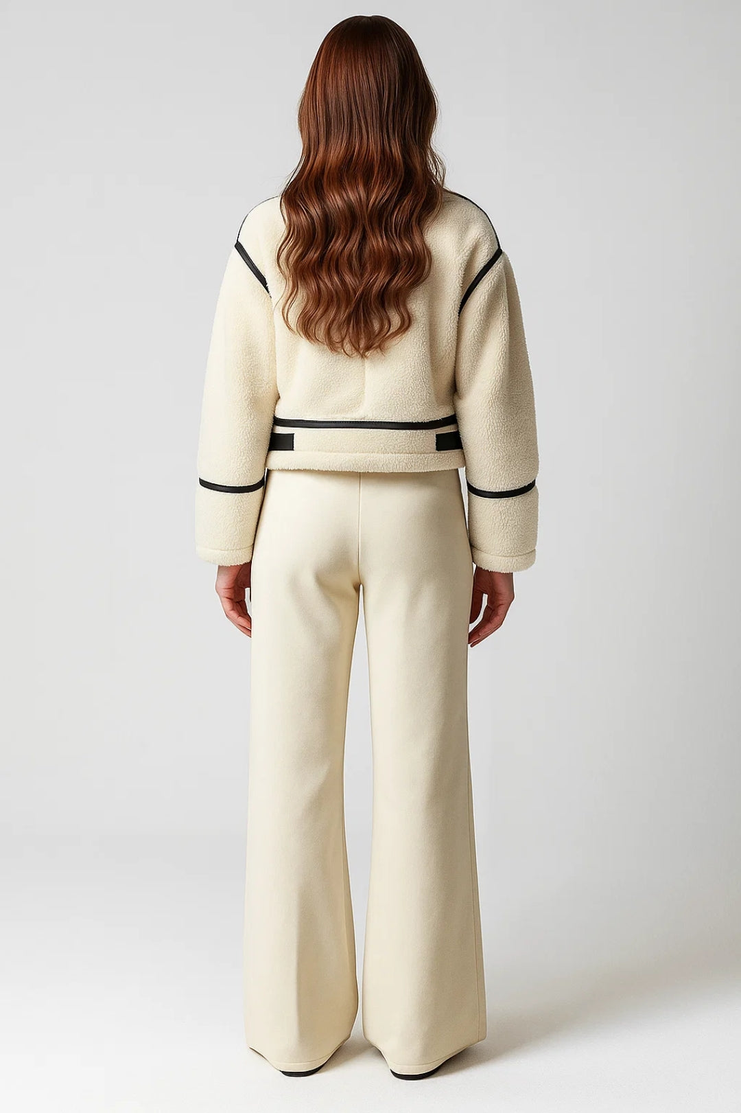 Manteau Court en Fausse Fourrure | Crème et Noir | Style Aviateur Moderne
