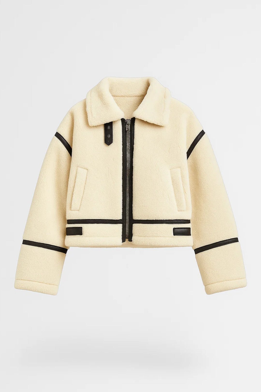 Manteau Court en Fausse Fourrure | Crème et Noir | Style Aviateur Moderne
