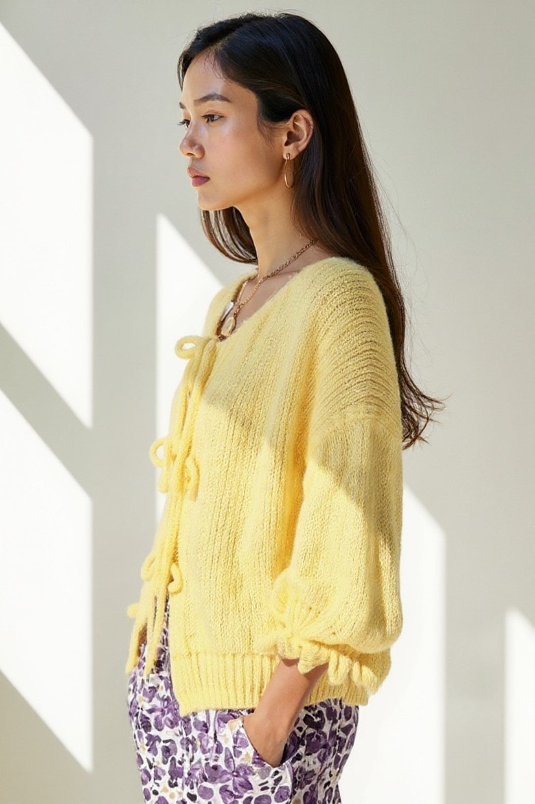 Cardigan à Liens en Maille Douce | Manches Bouffantes | Style Décontracté