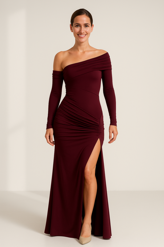 Robe Longue Femme | Épaules Dénudées | Drapée en Tulle Fluide
