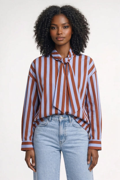 Chemise Femme - Rayée Col Lavallière | Décontractée