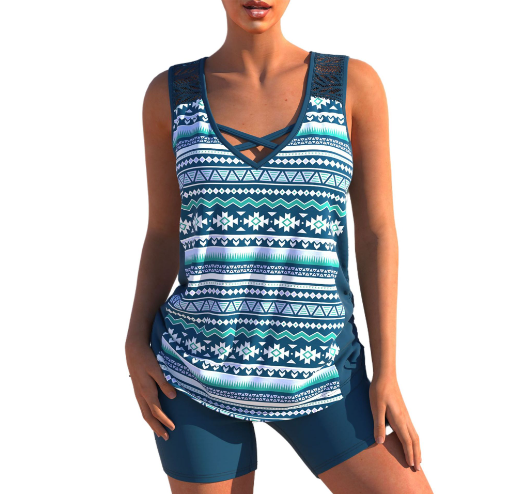Amélie - Maillot de Bain Femme Deux Pièces Tendance avec Tankini et Short Gainant