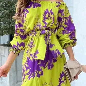 Amélie - Robe Invitée Mariage Femme Bohème Longue à Épaules Dénudées et Ceinture