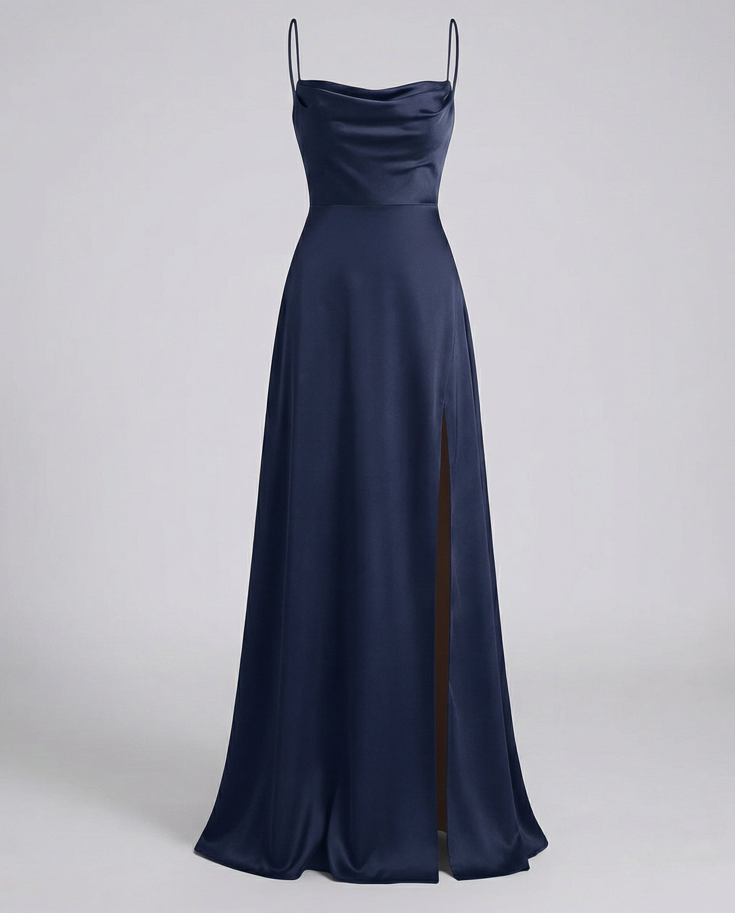 Amélie - Robe Invitée Mariage Femme Maxi à Bretelles Fines Encolure Drapée et Fente Élégante