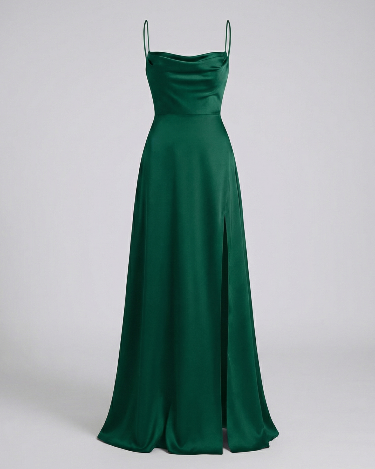 Amélie - Robe Invitée Mariage Femme Maxi à Bretelles Fines Encolure Drapée et Fente Élégante