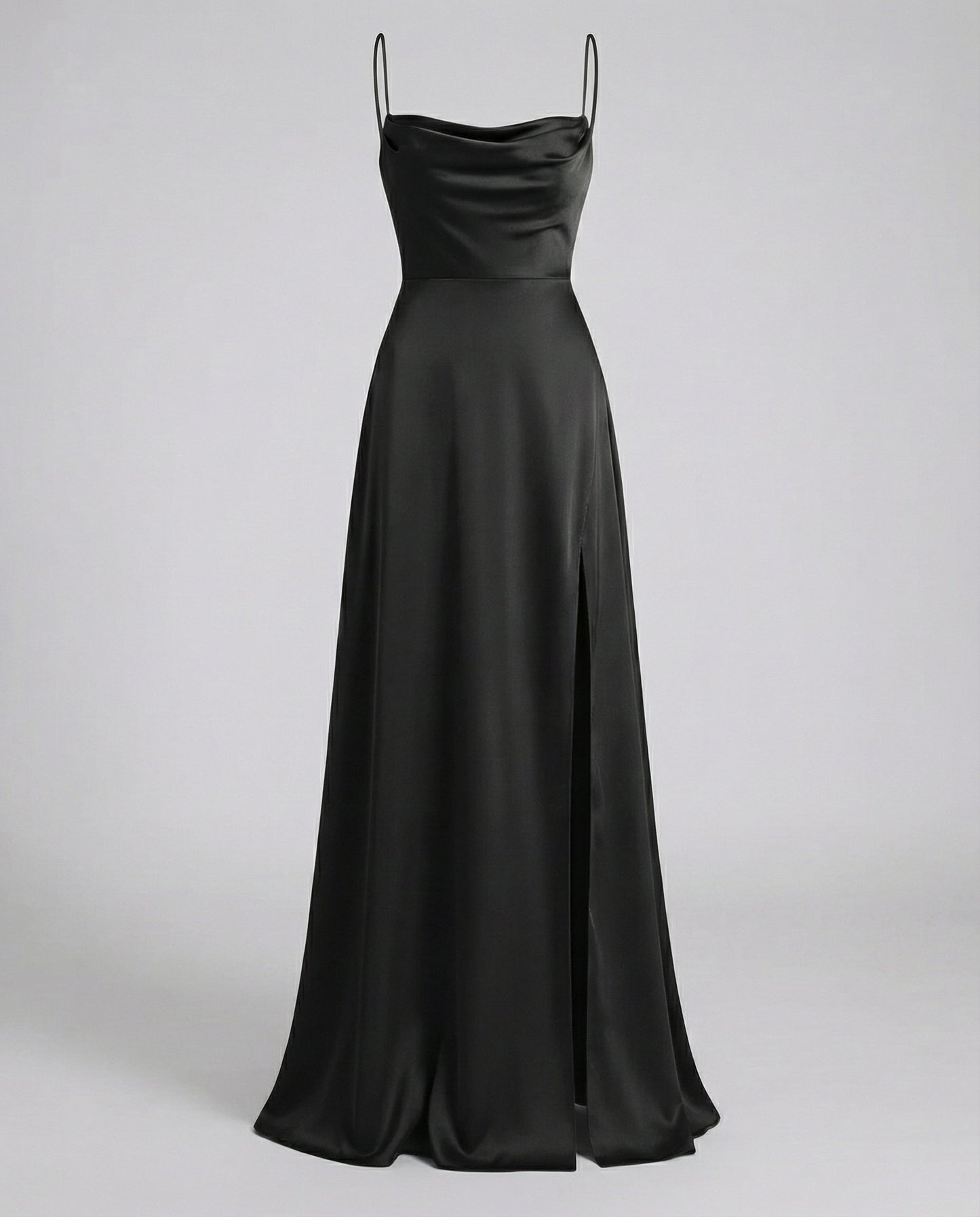 Amélie - Robe Invitée Mariage Femme Maxi à Bretelles Fines Encolure Drapée et Fente Élégante