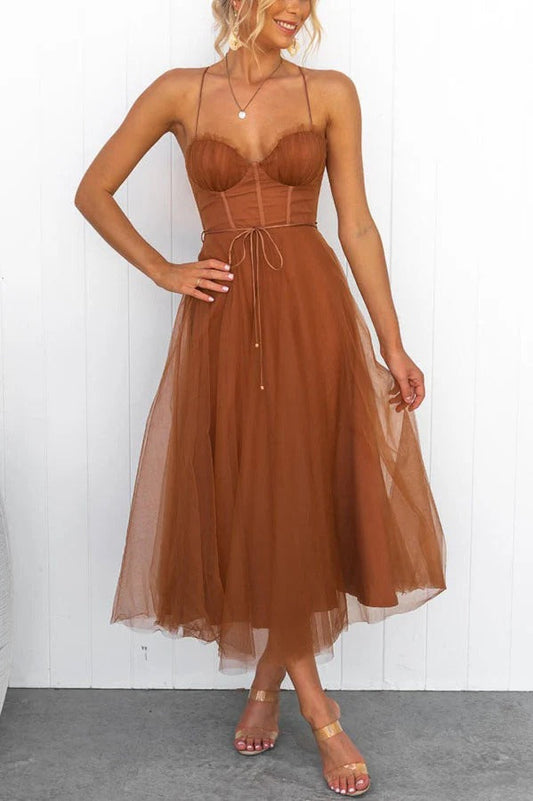 Amélie - Robe Invitée Mariage Femme Romantique Bustier Tulle et Bretelles Fines