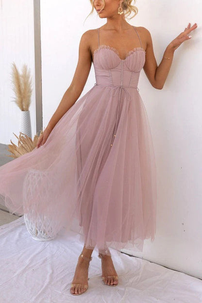 Amélie - Robe Invitée Mariage Femme Romantique Bustier Tulle et Bretelles Fines