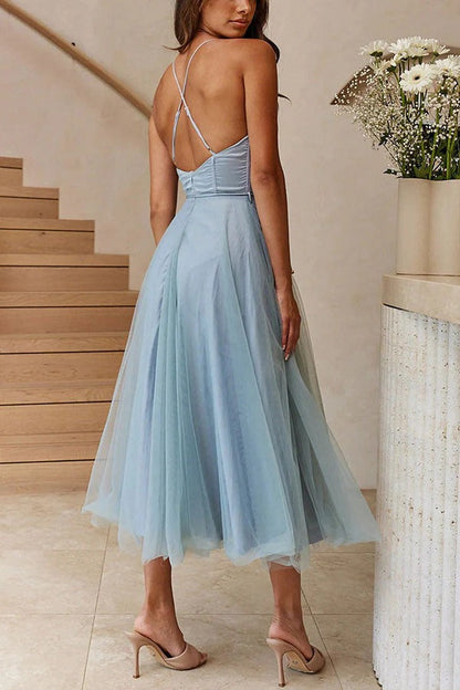 Amélie - Robe Invitée Mariage Femme Romantique Bustier Tulle et Bretelles Fines