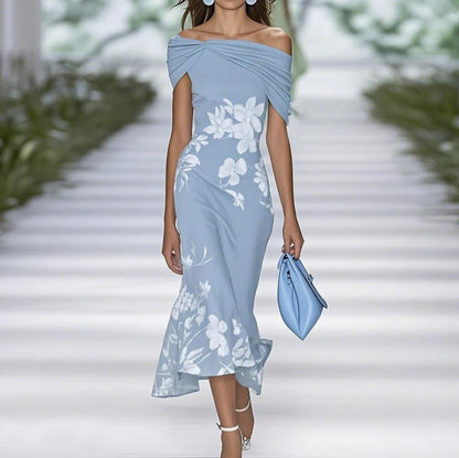 Amélie - Robe Longue Chic Femme avec Épaules Dénudées et Imprimé Floral