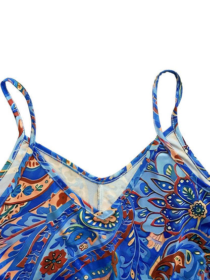 Amélie - Robe d'Été Bohème Femme à Bretelles Fines avec Imprimé Fleuri et Col V