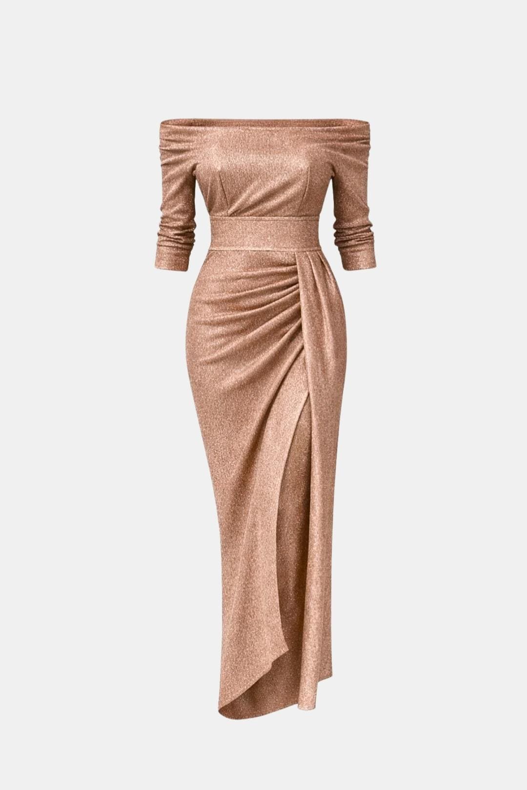 Amélie - Robe de Soirée Longue Femme Glamour Épaules Dénudées avec Drapé et Fente