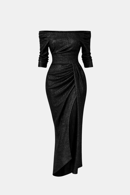 Amélie - Robe de Soirée Longue Femme Glamour Épaules Dénudées avec Drapé et Fente