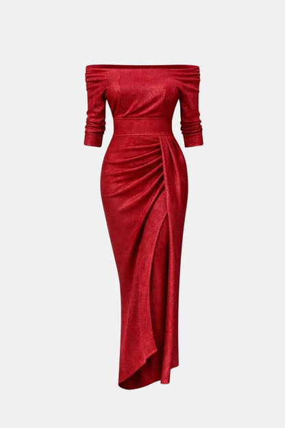 Amélie - Robe de Soirée Longue Femme Glamour Épaules Dénudées avec Drapé et Fente