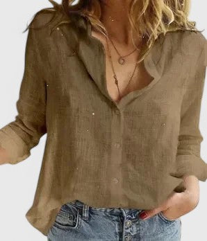 Anaïs - Blouse en Lin Femme Chic à Col Chemise et Boutonnage Devant Décontractée