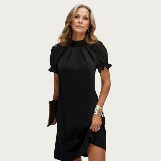 Anaïs - Robe Invitée Mariage Femme Chic à Col Montant et Manches Bouffantes