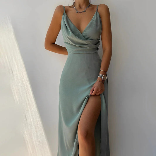 Anaïs - Robe Invitée Mariage Femme Sexy Col Bénitier et Fente Haute