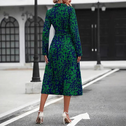Anaïs - Robe Longue Chic Femme avec Ceinture et Col Chemise Imprimé