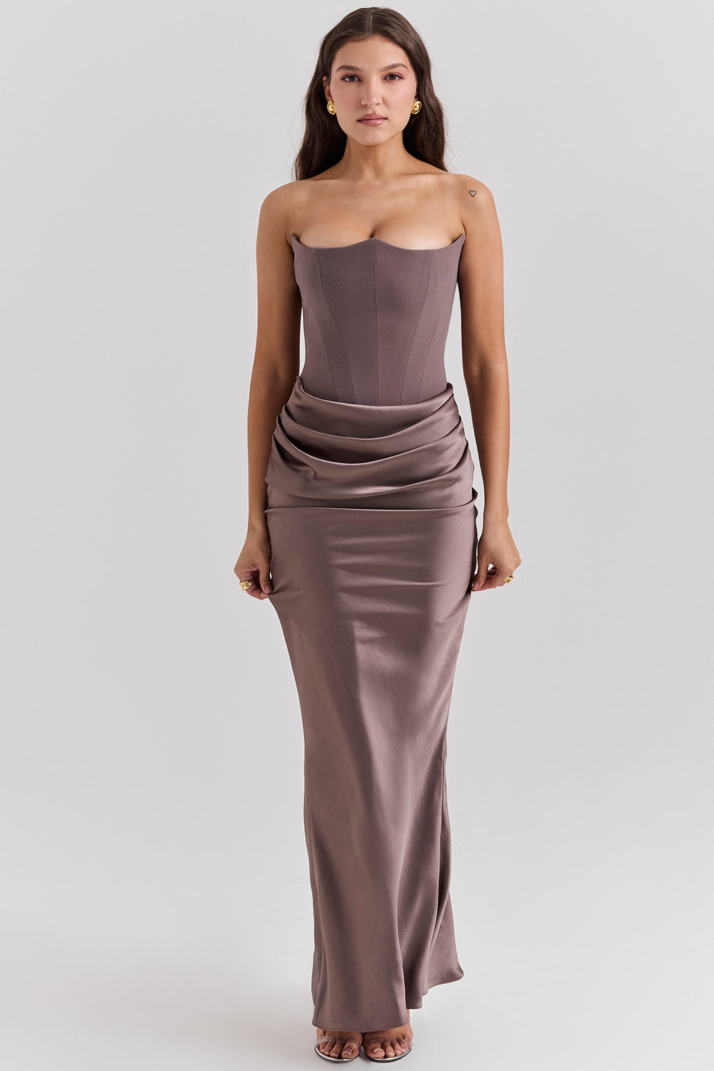Anaïs - Robe Invitée Mariage Femme Sexy Longue Bustier sans Bretelles avec Drapé