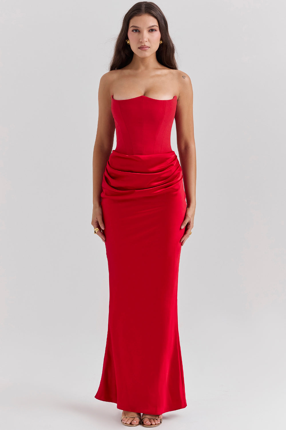 Anaïs - Robe Invitée Mariage Femme Sexy Longue Bustier sans Bretelles avec Drapé