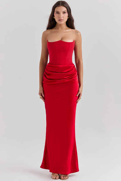 Anaïs - Robe Invitée Mariage Femme Sexy Longue Bustier sans Bretelles avec Drapé
