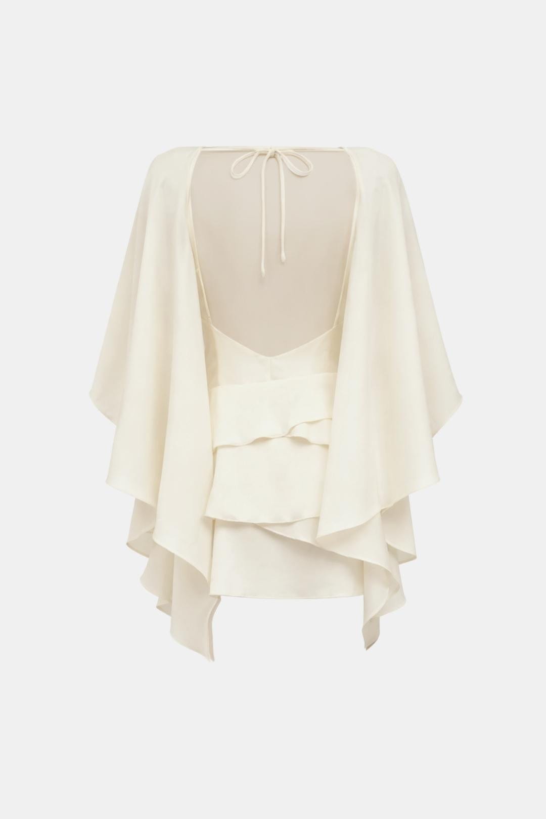 Anaïs - Robe de Soirée Courte Femme Glamour avec Cape Intégrée et Jupe à Volants