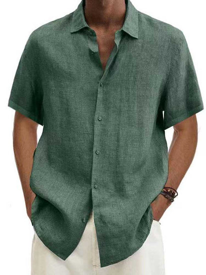 Léo - Chemise en Lin Homme Décontractée avec Col Classique et Manches Courtes
