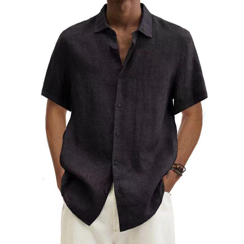 Léo - Chemise en Lin Homme Décontractée avec Col Classique et Manches Courtes