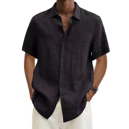 Léo - Chemise en Lin Homme Décontractée avec Col Classique et Manches Courtes