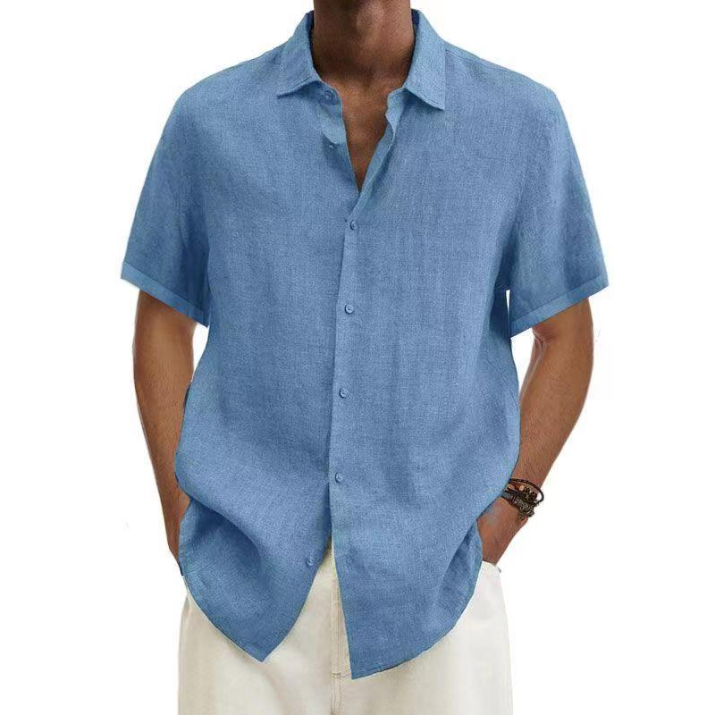 Léo - Chemise en Lin Homme Décontractée avec Col Classique et Manches Courtes