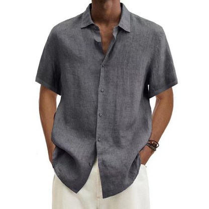 Léo - Chemise en Lin Homme Décontractée avec Col Classique et Manches Courtes