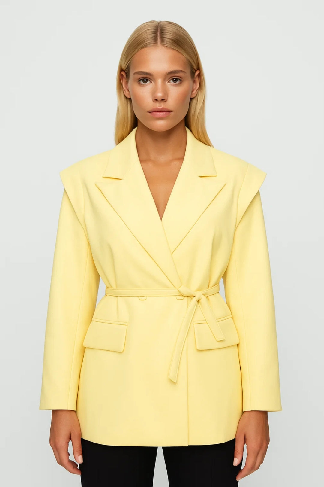 Blazer Ceinturé à Épaules Structurées | Veste longue pour femme | Élégante et Moderne