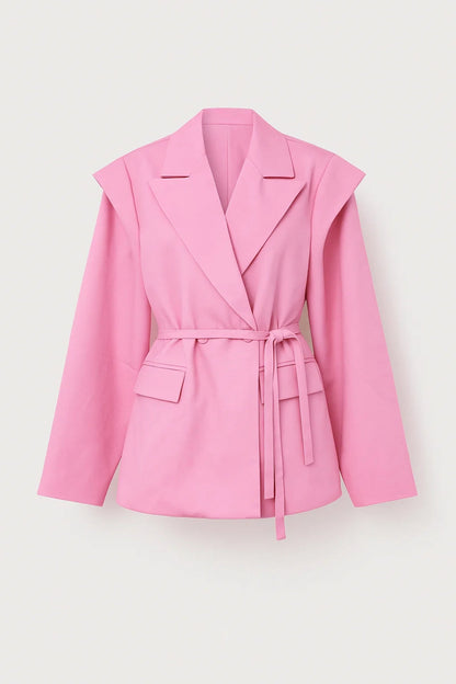 Blazer Ceinturé à Épaules Structurées | Veste longue pour femme | Élégante et Moderne