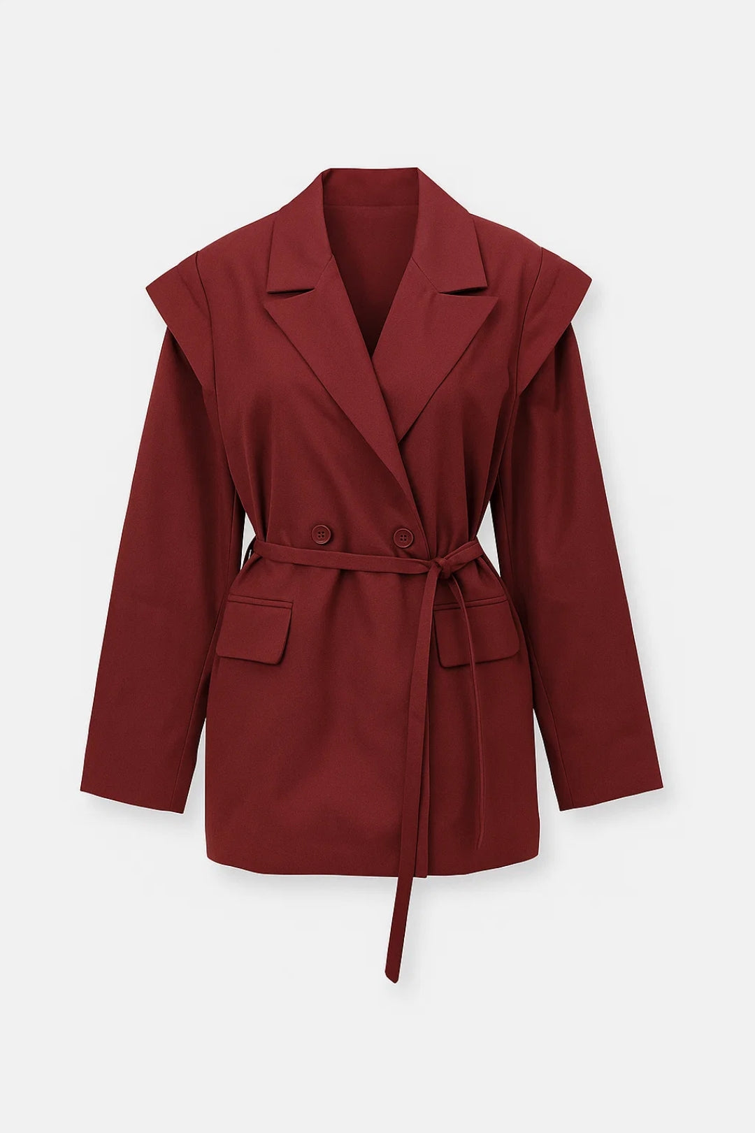 Blazer Ceinturé à Épaules Structurées | Veste longue pour femme | Élégante et Moderne