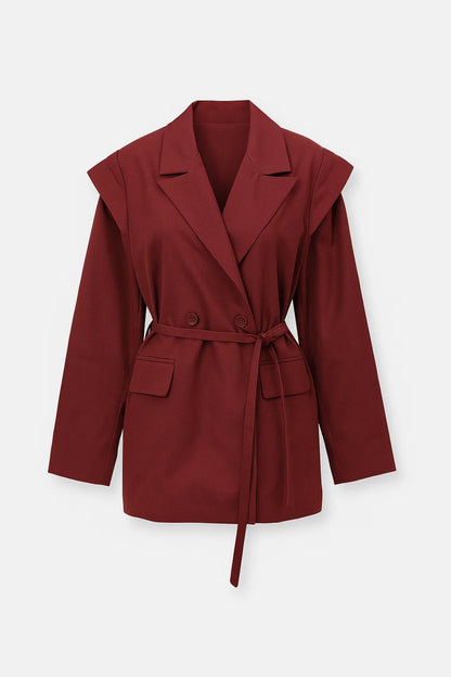 Blazer Ceinturé à Épaules Structurées | Veste longue pour femme | Élégante et Moderne